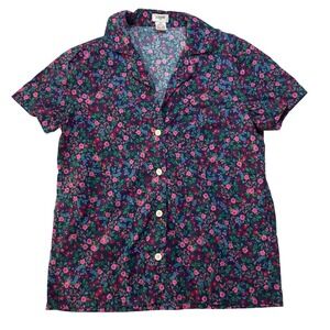 J.Crew Womens XS Navy Blue Floral Cotton Short Sleeve Pajama Top Button